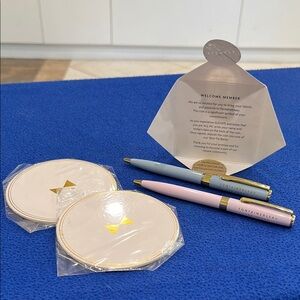 Fontainebleau Blue and Pink Pens, 2 Coasters (Cardboard) and Token Set 1-258